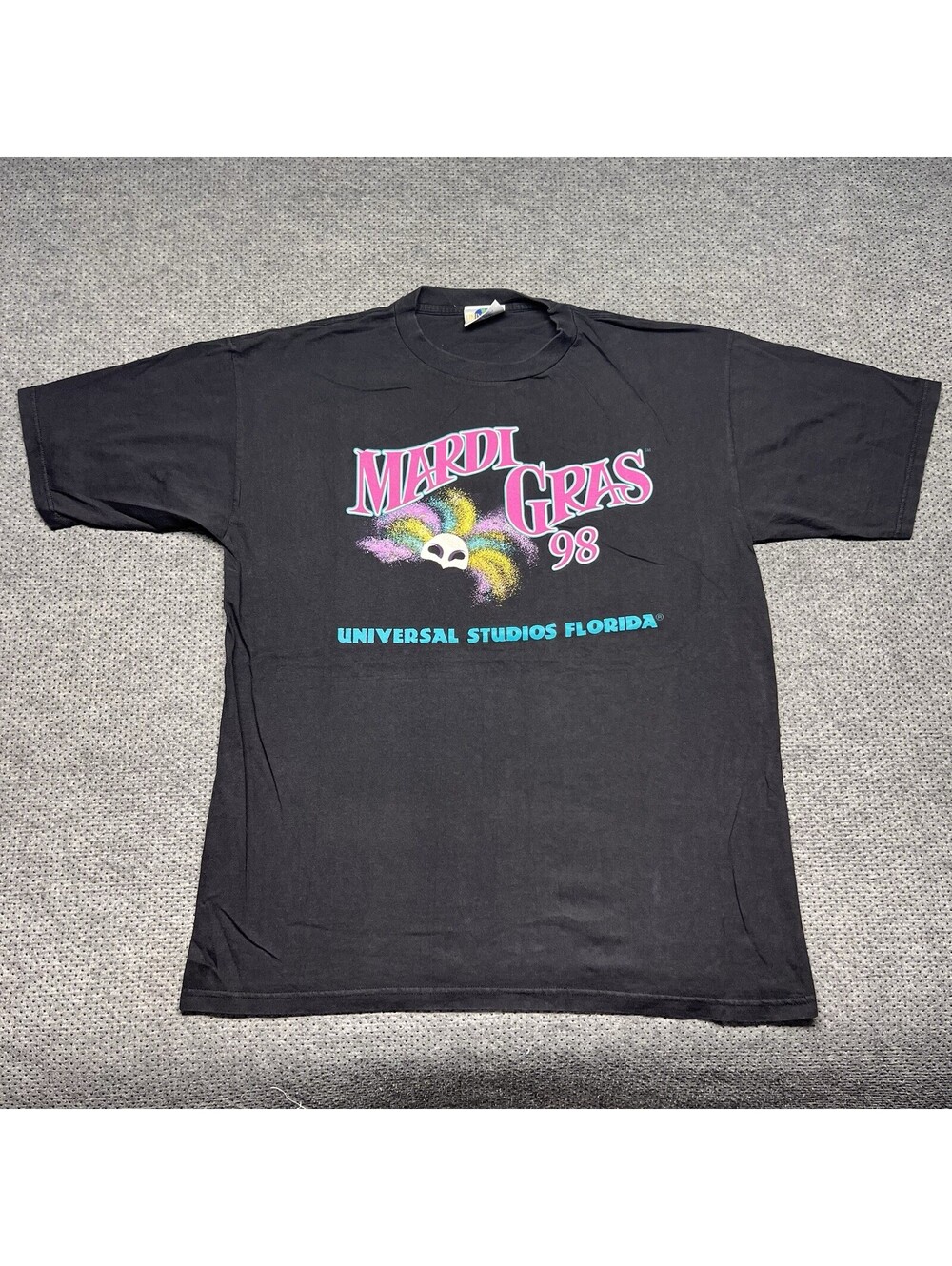 Vintage 1998 Universal Studios Florida Mardi Gras T-Shirt XXL Rare Men’s Black